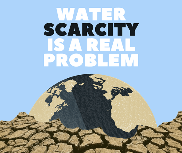 Ecovie Water Management graphic with dirt that states "water scarcity is a real problem"